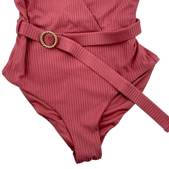 COPY - NEW Onia Michelle One-Piece Swimsuit Ribbed Belted Waist Solid Dusty Ros… - Picture 5 of 11